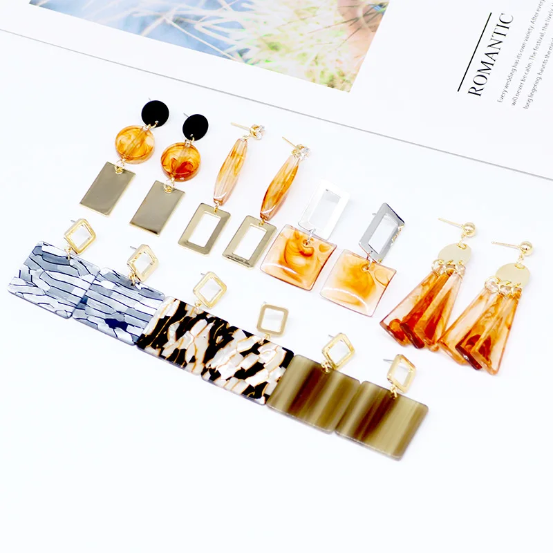 

Fashion Temperament Acrylic Earrings Resin Geometry Round Square Irregular Shape Earrings Simple Woman New Bohemian Earrings