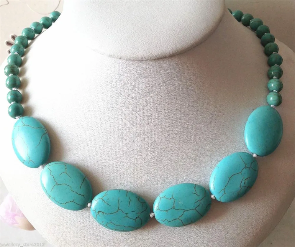 

Hot sell Noble- FREE SHIPPING>>>@@ Hot sale new Style >>>>>Hot models 6mm 13X18mm blue Turkey turquoise necklace 18" AAA