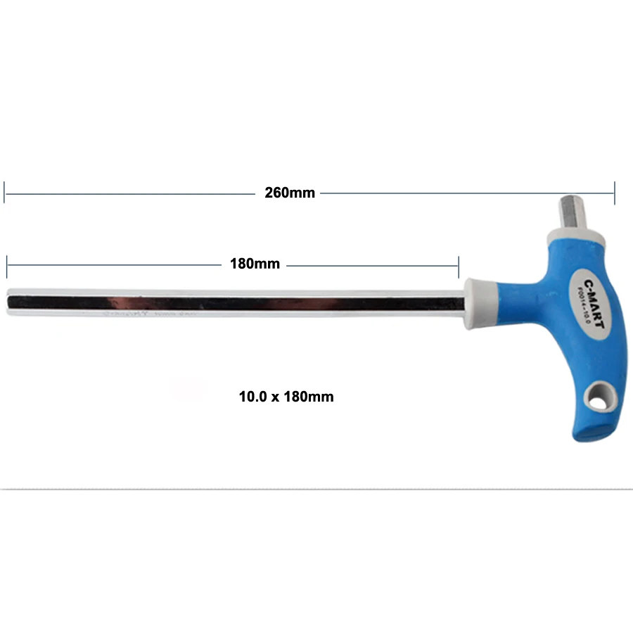 C-Mart ручной инструмент 2,5/3/4/5/6/8/10 мм хром-ванадиу Сталь внутренний шестигранный ключ, дюймовый стандарт Т-образная ручка, дюймовый стандарт allen шестигранный ключ разводной раздвижной гаечный ключ - Цвет: 10.0x180mm