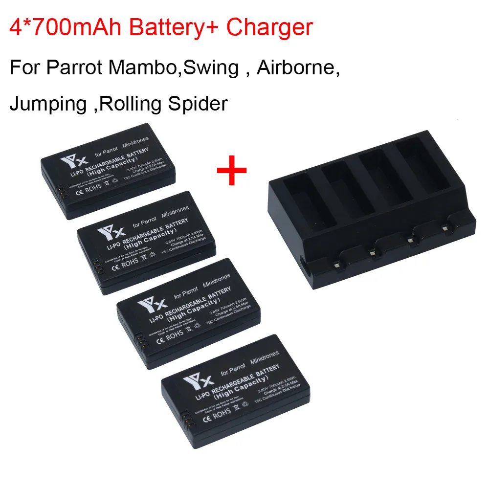

Lipo Battery 4x 700mah Battery For Parrot Mambo Mini Drones Jumping Rolling Spider + Charger Transmitter Brushless Motor