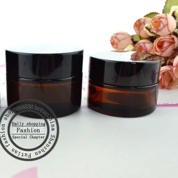 

Hot sale 5pcs High quality 50g Cream brown glass bottle, in a covered,Empty Glass Bottle,makeup jar with aluminum cap