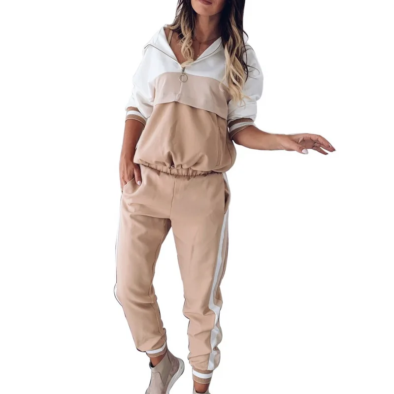 Style- A Khaih Женский комплект из 2 предметов для бега, Модный Полосатый спортивный костюм с капюшоном, одежда для тренировок, повседневные свободные толстовки, костюмы для бега, спортивная одежда - Цвет: Style- A Khaih