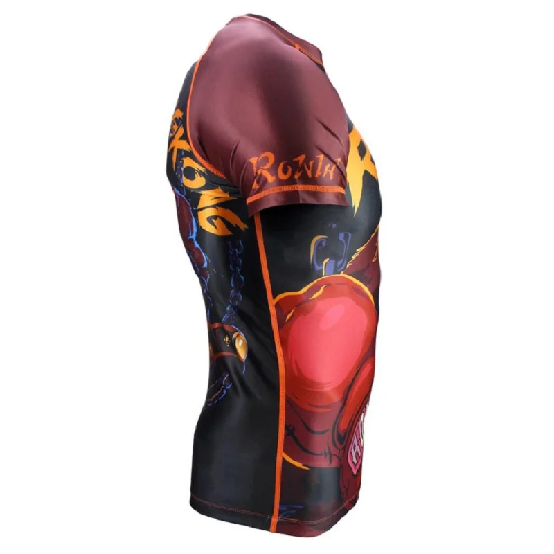 Новые мужские трико для занятий фитнесом и бегом с коротким рукавом MMA Rash guard, топы Muay Thai, дышащие, не скатываются, быстросохнущие, спортивные майки