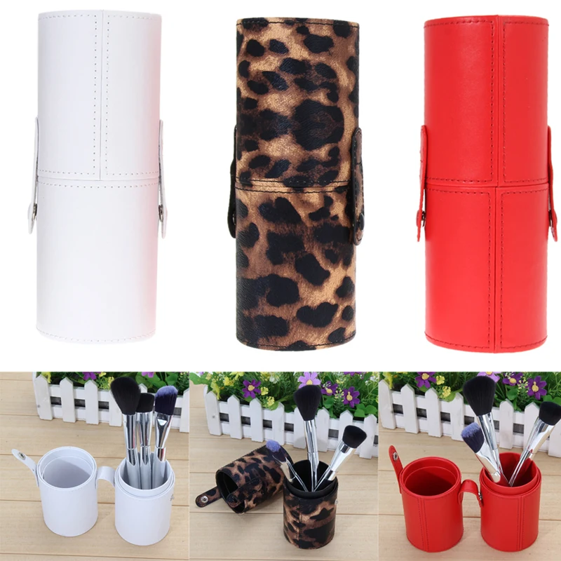 3 Color PU Leather Travel Cosmetic Brush Pen Holder Storage Empty