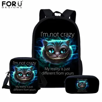 

FORUDESIGNS 3D Smile Cheshire Cat Prints Multifunction Backpack School Bags for Teenagers Girls 3pcs Funny Kids Schoolbags