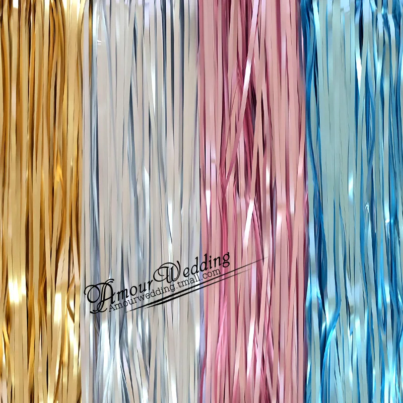 

1set 1x2M Matte Gold Silver Pink Blue Matte Metal Color Fringed Rain Curtain Wall Birthday Pparty Decoration Wedding Supplies
