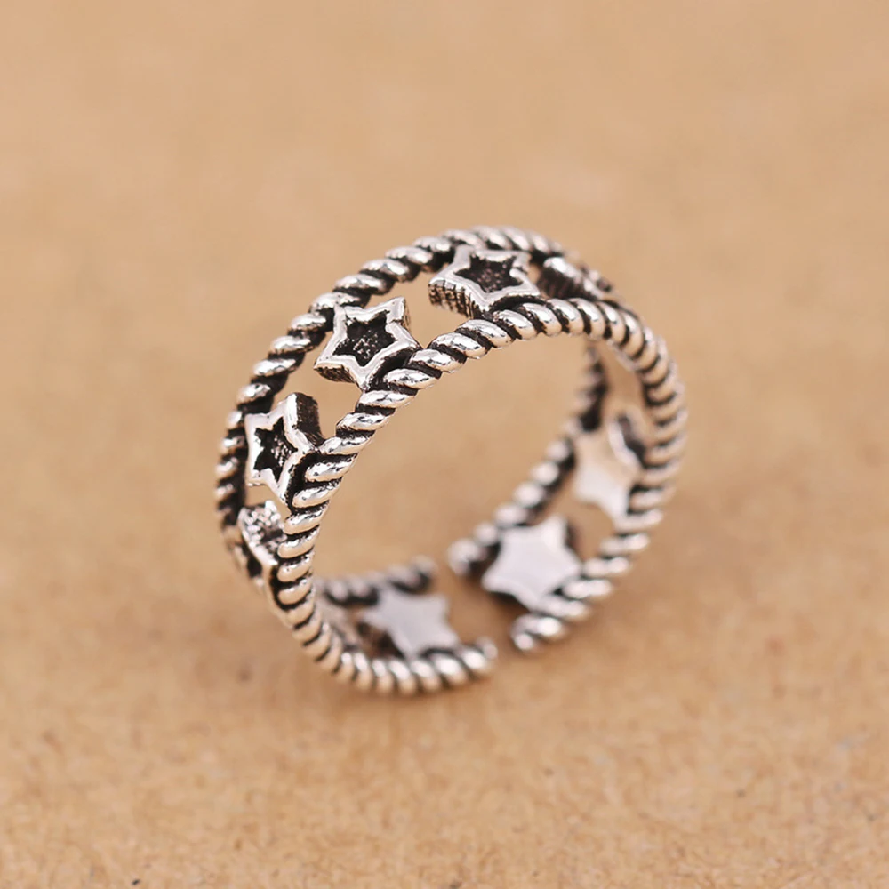 Authentic 925 Sterling Silver Ring Fashion Retro Hollow Star Twist