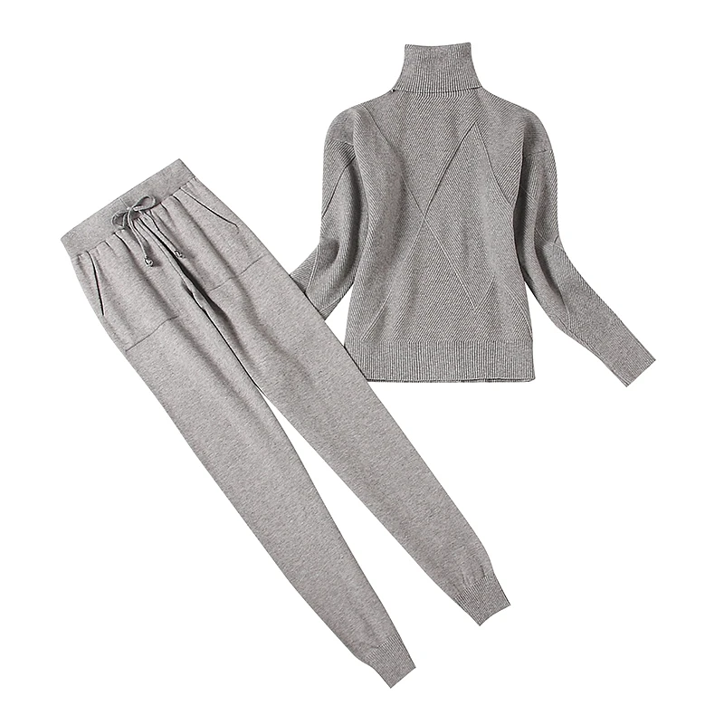 

ALPHALMODA 2019 Spring Women Pattern Knit Tracksuits Pullovers Sweaters + Trousers Sets Ladies Solid Knitting Suits