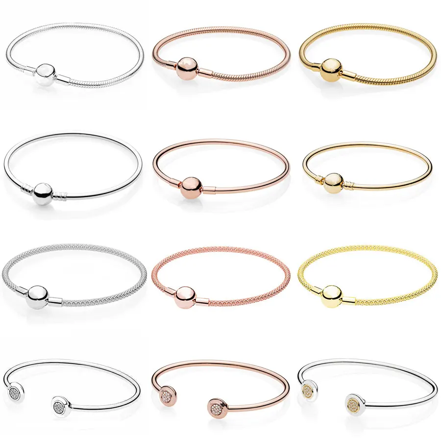 

Moments Smooth Ball Clasp Mesh Letter Signature Clip Suitable Bracelet Fit Pandora Snake Bangle 925 Sterling Silver Bead Charm