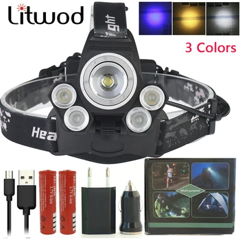 

Headlight Head Lamp Flashlight Torch With Yellow Blue Led Litwod Camping Hiking Running Lithium Ion T6 Light Xml Powerful Read