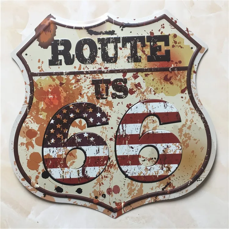 Route 66 форма щит винтажные металлические знаки вывеска для АЗС гаража Ретро табличка декоративная живопись пластина 30,5*30 см D001 - Цвет: 3