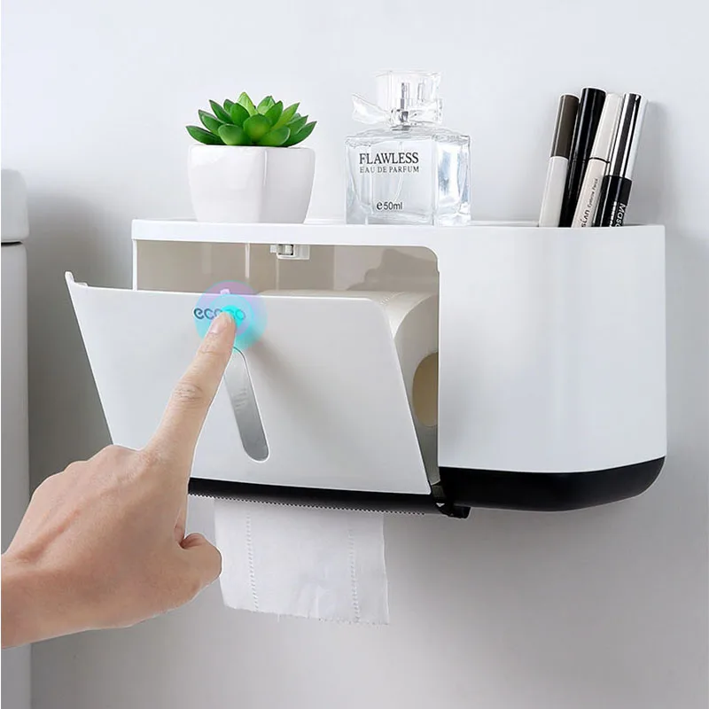 

Tissue Box Bathroom Kitchen Waterproof Wall Mounted Toilet Paper Holder With Two Storage Box Organizer Not Dril Dropshipping