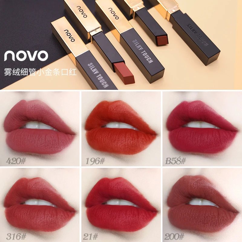 

NOVO Gold Bars Silky Matte Nude Lipstick Waterproof Long Lasting Makeup Moisturizing Lip Gloss Make Up Women Beauty Cosmetic