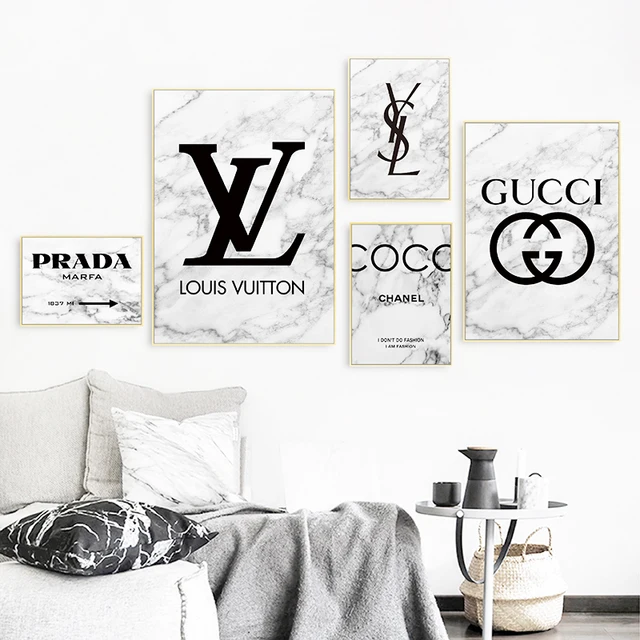 Fashion French Brand Logo Canvas Painting Wall Pictures Pop Marble Art
