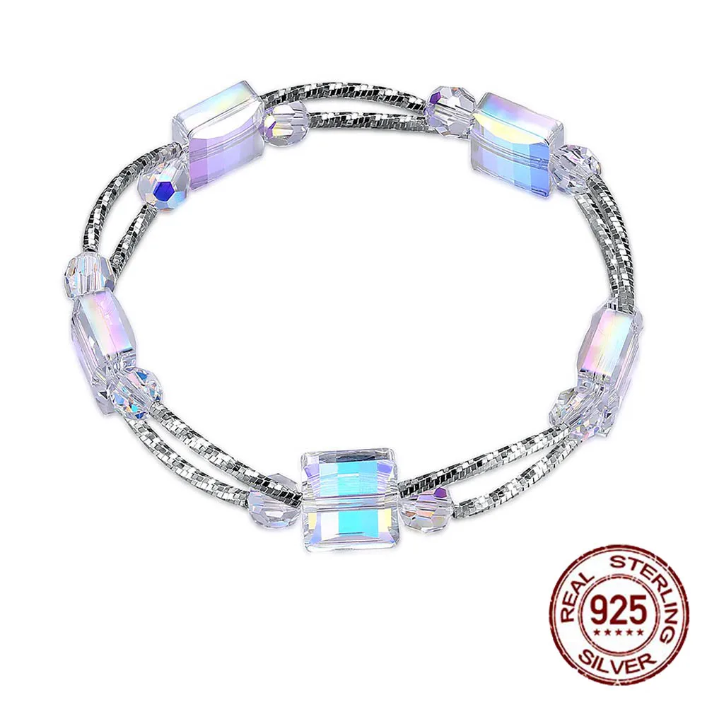 

925 Sterling Silver Stand Bracelet LEKANI Crystals From Swarovski Element Women Chain Link Hand Bracelets Jewellery Dropship