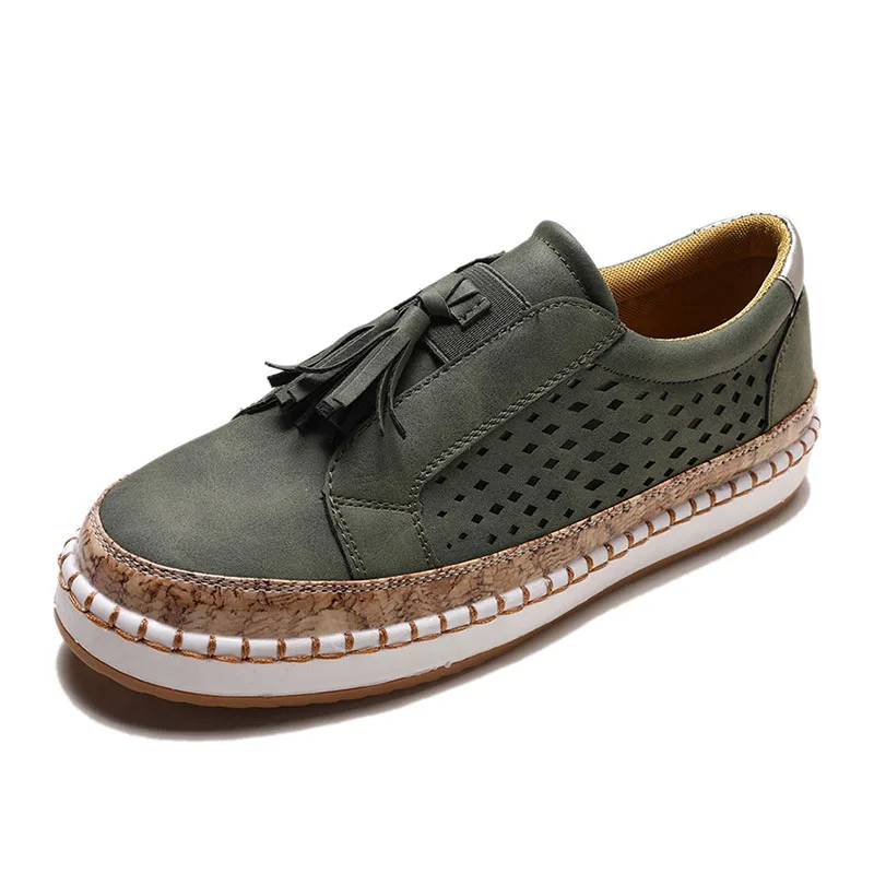 

COZULMA Women Breathable Cut-outs Casual Shoes Fashion Sneakers Female Fringe Slip-on Rubber Sole Loafers Shoes Plus Size 35-43