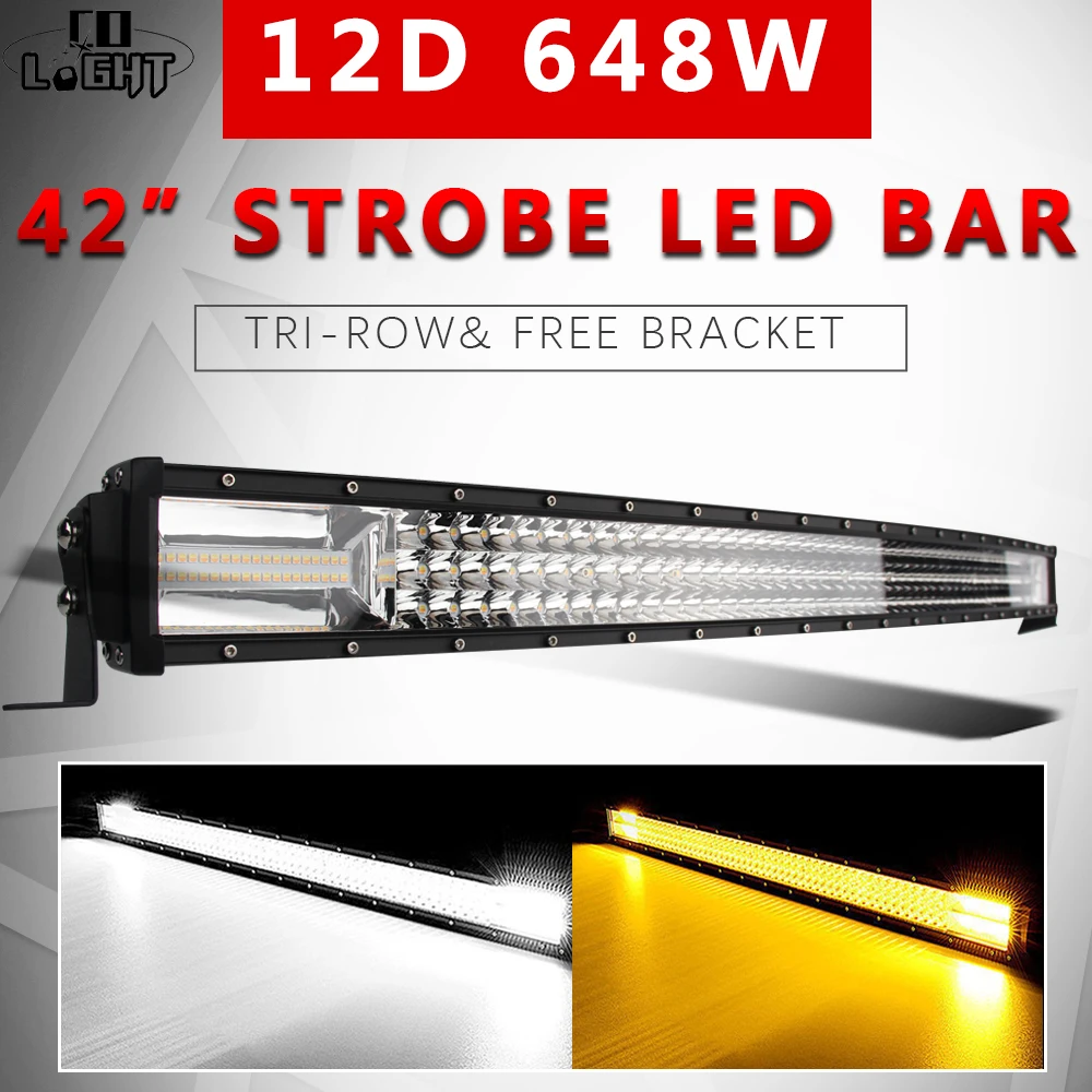 

CO LIGHT 3-Row 42" Curved LED Light Bar Offroad 12D 648W Combo 6500K 3000K Work Light Led Bar for Driving Truck 4X4 Jeep 12V 24V