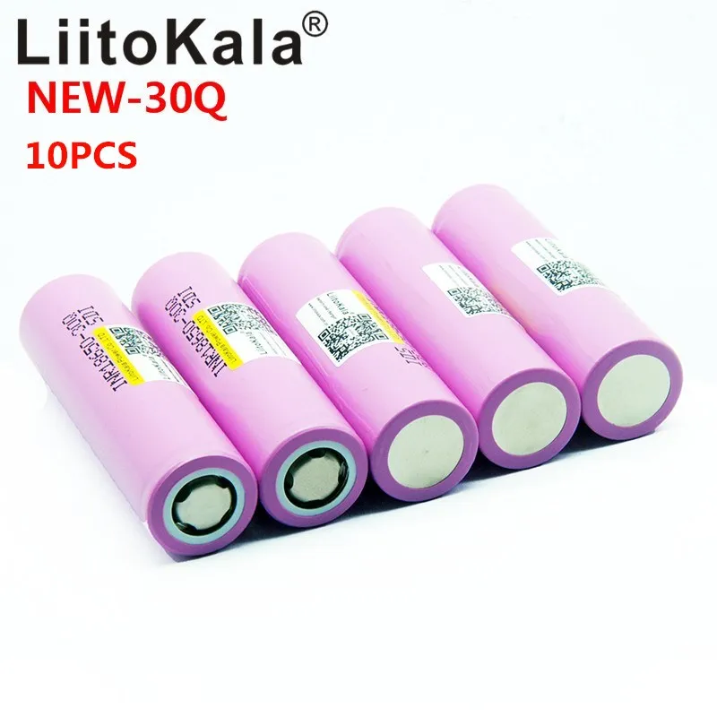 

10PCS LiitoKala 100% original New INR 18650 battery 3.7V 3000mAh18650 30Q li-ion Rechargeable Batteries e-cigarette mobile power