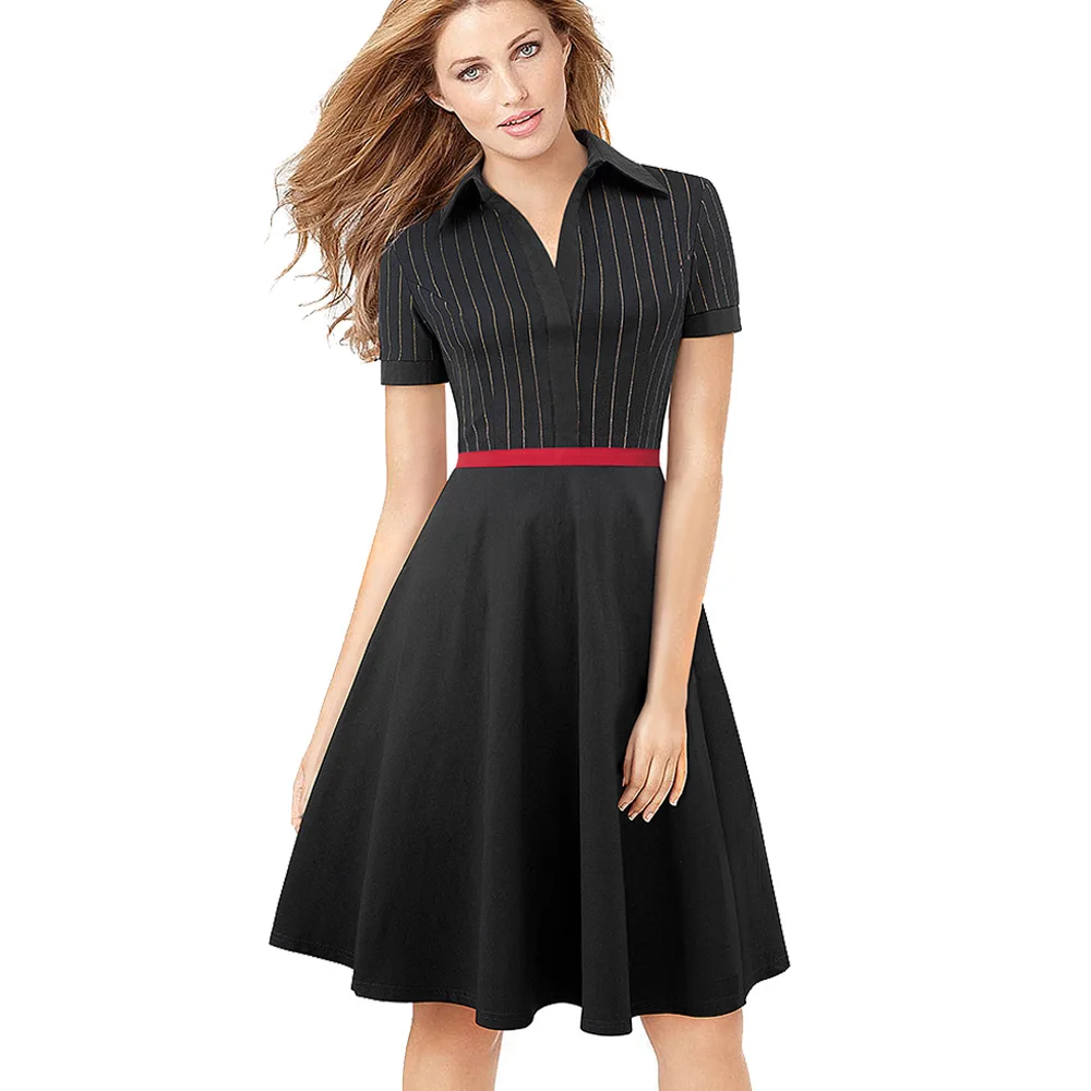 Ceny Ładny na zawsze retro czerwona w paski patchworkowy vestidos 1950 \