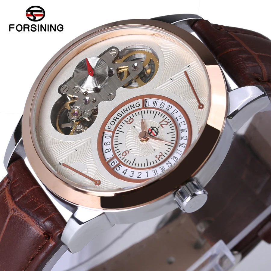 

FORSINING2018 Tourbillon Wrist Watch Men Leather Band Calendar Automatic Mechanical Watch Original Brand Unique Mens Skeleton