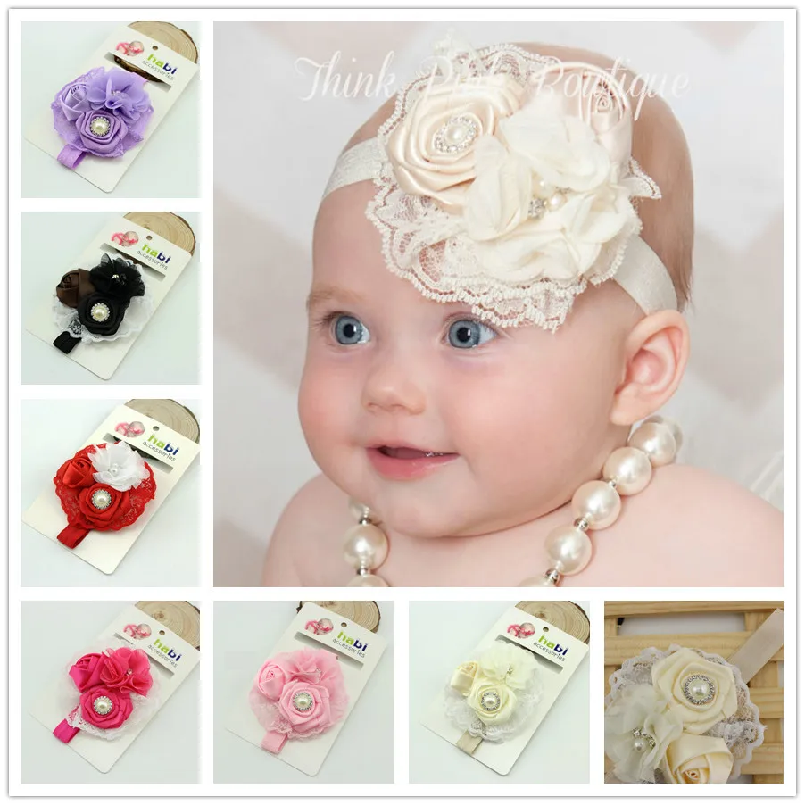 

1 Piece MAYA STEPAN Baby Headband Floral Handmade DIY Toddler Infant Kid Hair Girl Newborn Lace Pearl Crystal Elastic flower