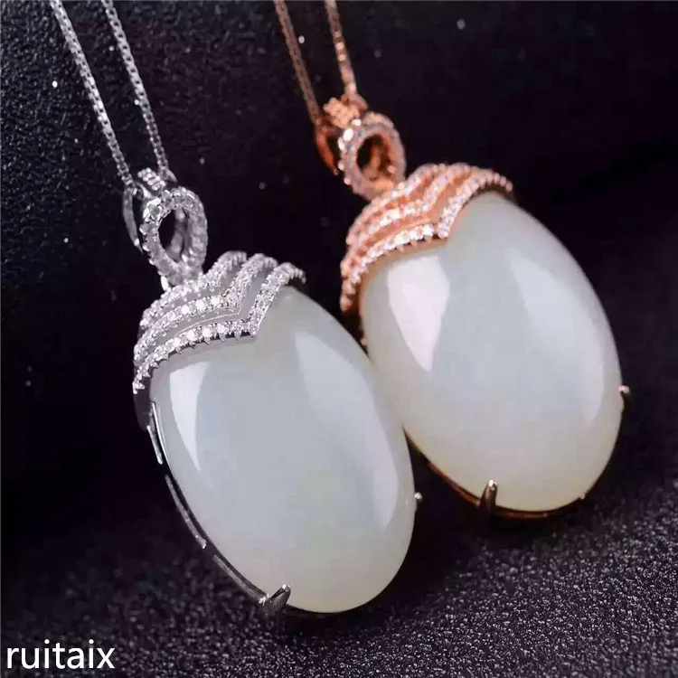 

KJJEAXCMY boutique jewels Стерлинговое Серебро 925 пробы инкрустированный нефритовый женский кулон + ожерелье ювелирные изделия гладкая кривая Корона