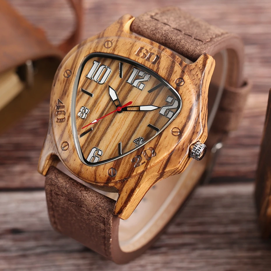 Mens Wooden Watch Creative Inverted Geometric Triangle Shaped Big Numbers Dial Quartz Clock Male Genuine Leather Reloj de madera 2017 Christmas Gifts (21)