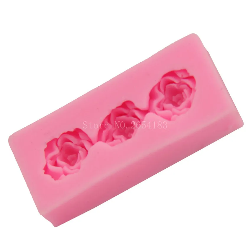 3 держать цветок розовая силиконовая форма для помадки мыло 3D форма для торта, капкейков желе конфеты шоколада декорирование выпечки инструмент формы FQ1736