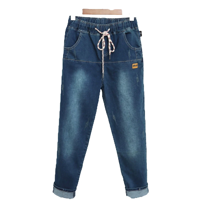 

Women Jeans New Spring Fall Elastic Waist Denim Trousers Large Size Loose Female Washed Jeans Harem Pants Plus Size 5XL T19