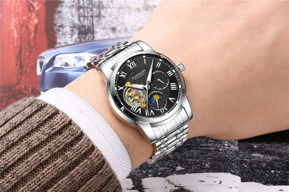 relogio masculino GUANQIN Luxury Brand Tourbillon Automatic Watches Men Military Sport Leather Strap Waterproof Mechanical Watch