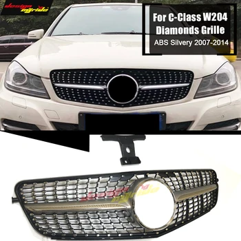 

For Mercedes C Class W204 C204 S204 Chrome Sport Front grill Grille diamonds style ABS Silver Without sign C180 C200 C250 07-14