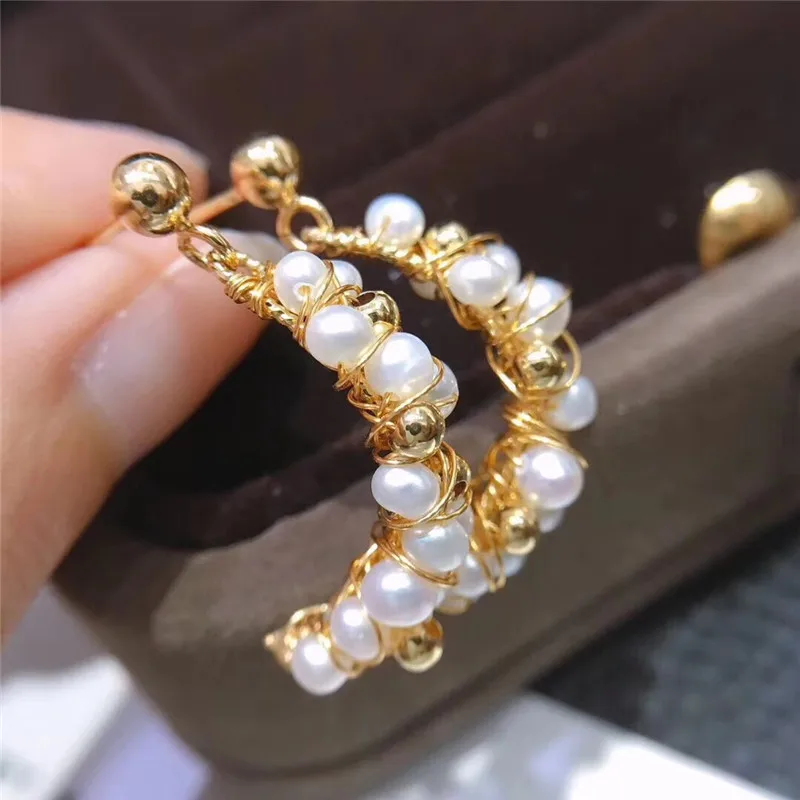 

Women Gold Filled Crescent design hand-woven Pearl Stud Earrings for Girls Fashion Summer Accessories Elegant Sweet Brinco