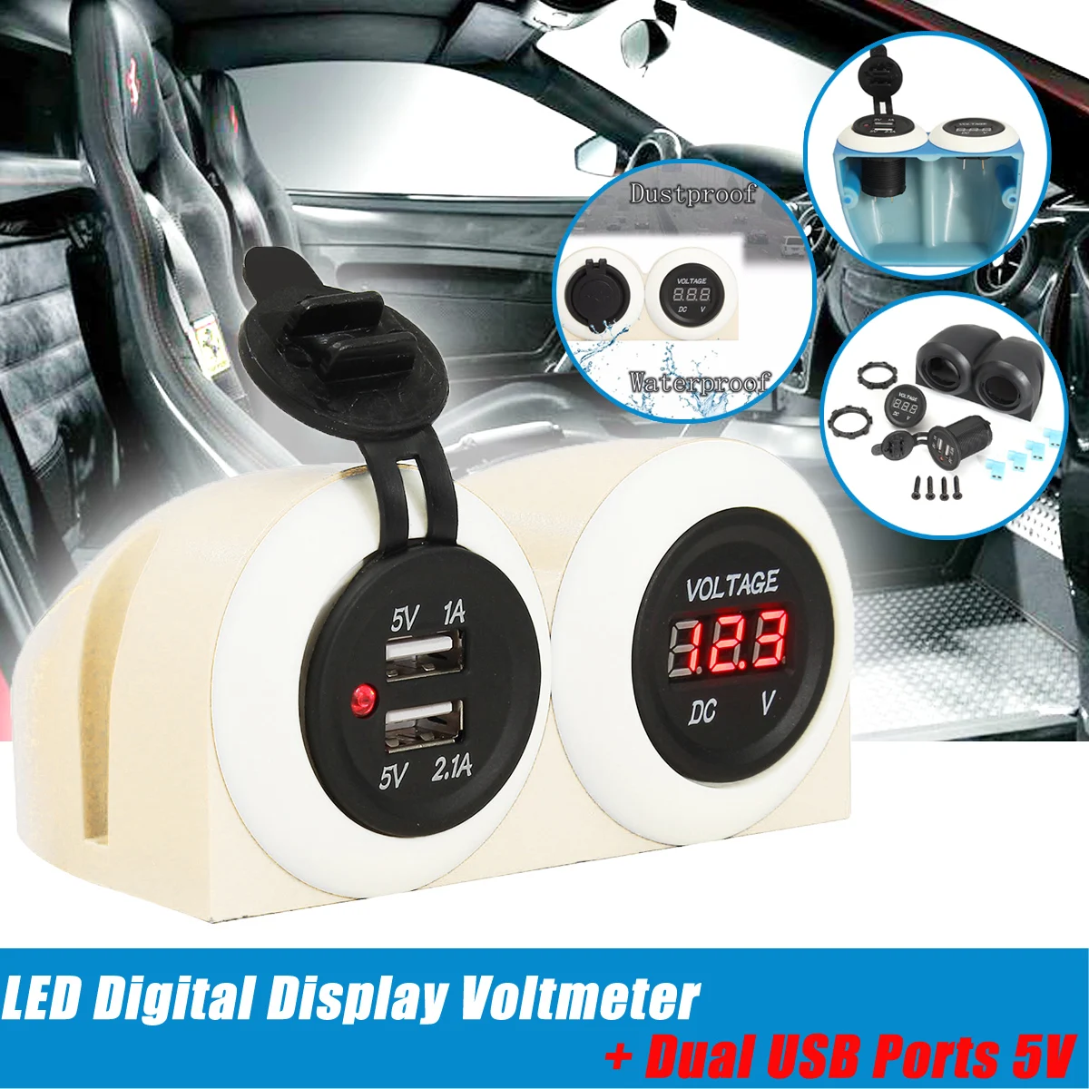 Buy 5V 2.1A 12/24V Dual USB Car Charger Voltmeter Voltage Meter Led USB Auto