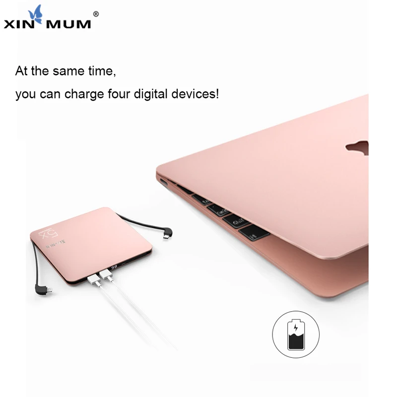 

XIN-MUM Portable Phone Charger Power Bank 20000mAh External Battery Pack Powerbank Ultra-thin Fast Charge Self-contained Line