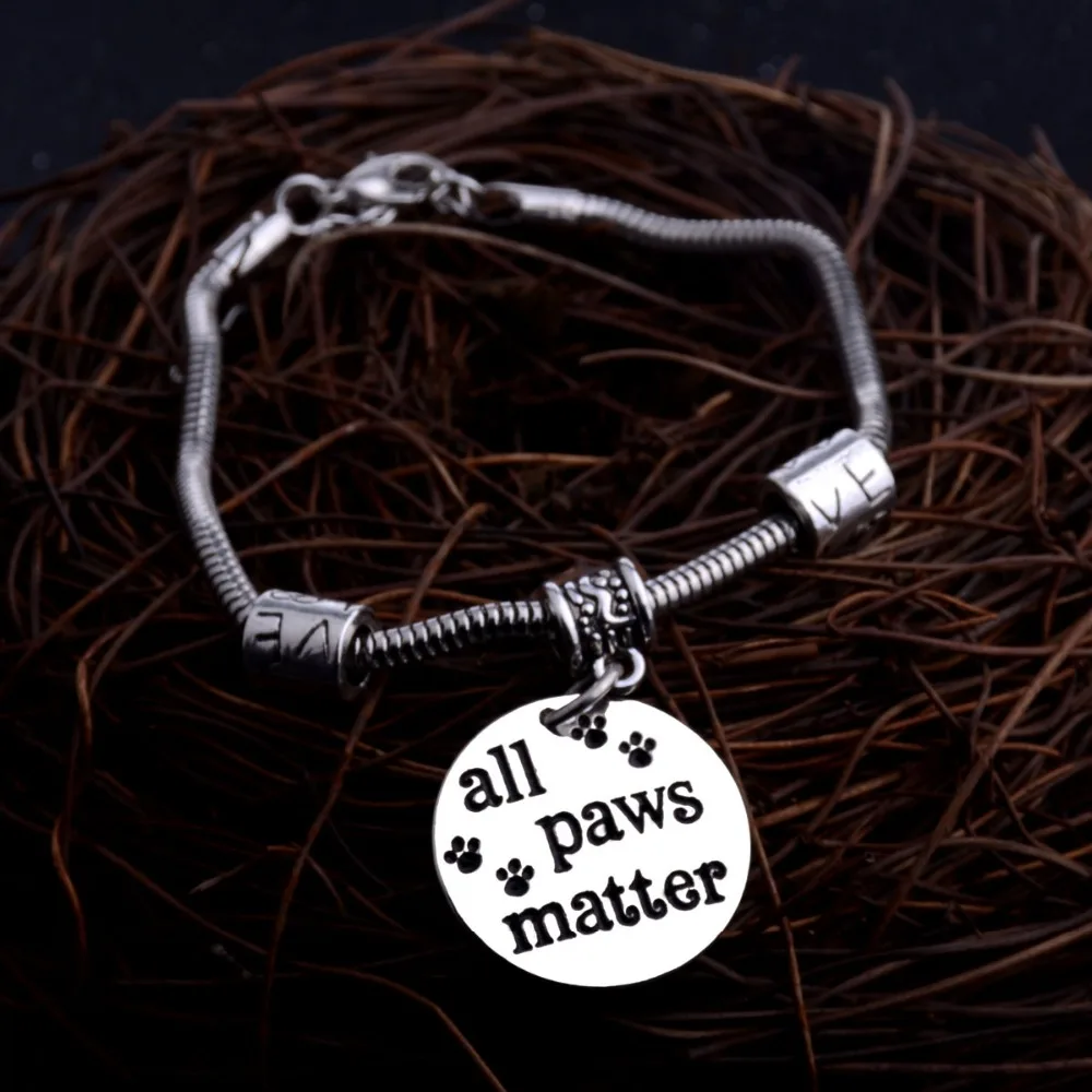 

All Paws Matter Pendant Dog Tag Cat Pet Rescue Bracelet For Women Men Charm Bracelet Chain Bangle Jewelry Gifts