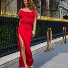 Новое Женское платье,, красное, черное, с открытыми плечами, с бахромой, длинное облегающее платье макси, праздничное платье, Прямая поставка