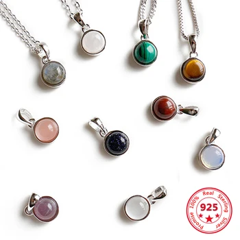 925 Sterling Silver Pendant Natural Malachite Labradorite Crystal Agate Opal Moonstone Gem Necklace Women Fashion Jewelry Making