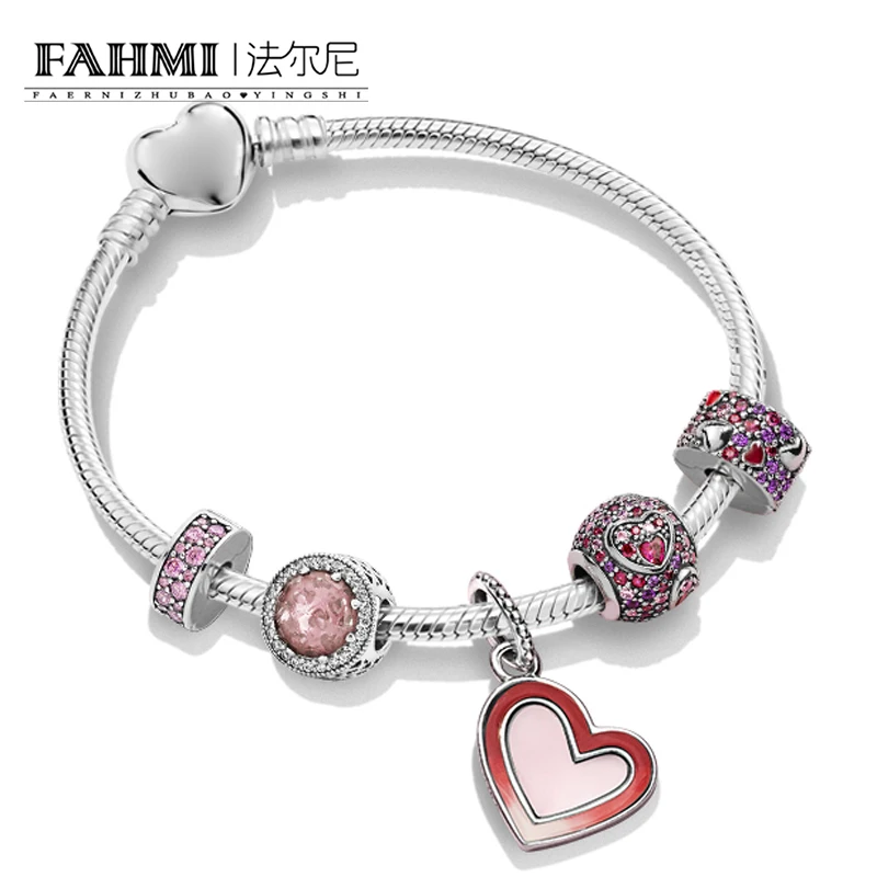 

FAHMI 100% 925 Sterling Silver Love ZT0243 Heart-shaped Stringed Bracelets Set 2019 Valentine's Day Surprise Fashion Gift