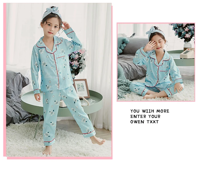 Girls Pajamas Autumn Winter Long Sleeve Children's Sleepwear Set Silk Pajamas Suit Pyjamas Sets for Kids Tracksuit Set