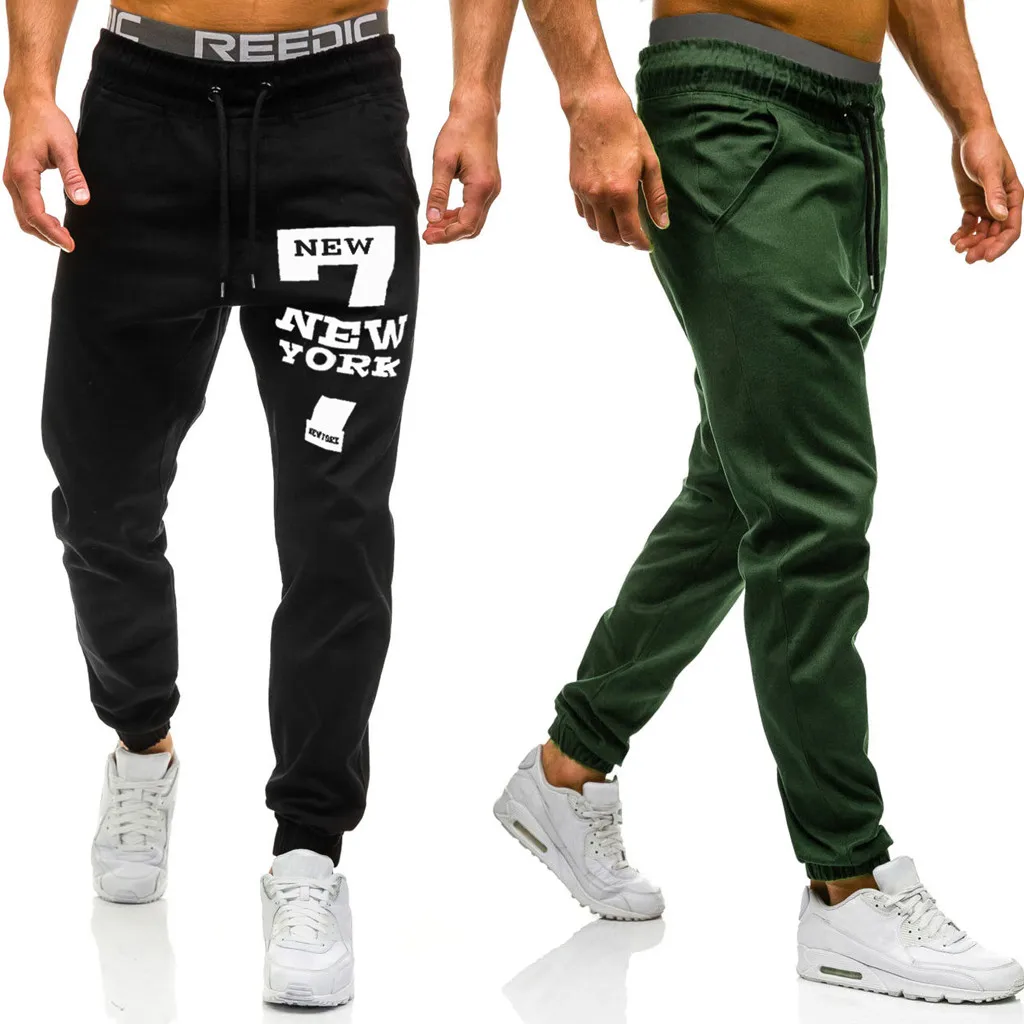 

Men Sweatpants Slacks Casual Elastic Joggings Sport Print Baggy Pockets Trousers Male Gyms Fitness Track Pants pantalones hombre