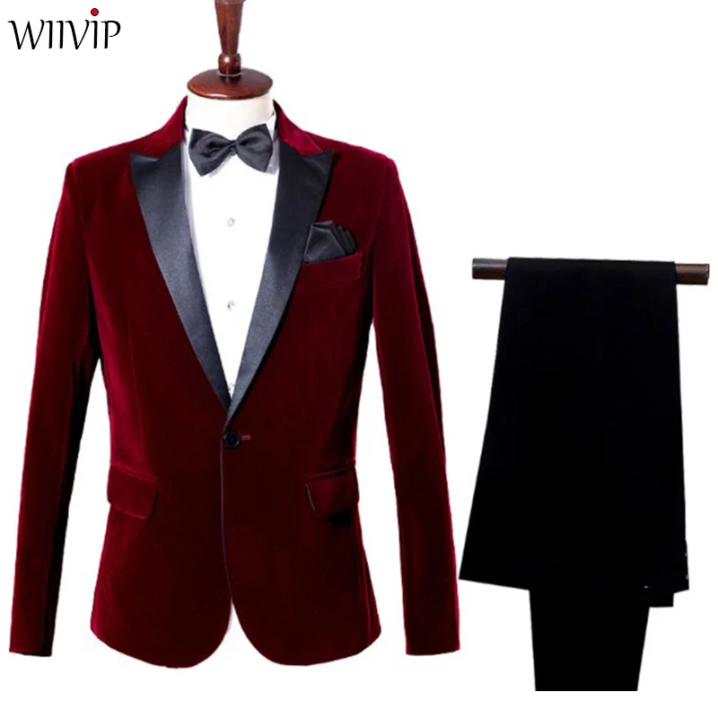 

Man New Fashion Wedding Party Work Slim Notched Collar Full Sleeve Solid Blazer + Black Pant Suits Male Spring Autumn Casual 963