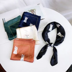 Women Fashion Elegant Small Cartoon Cat Square Silk Feel Satin Scarf Head Neck Hair Tie Band Scarf For Business Party Headscarf Women Fashion Elegant Small Cartoon Cat Square Silk Feel Satin Scarf Head Neck Hair Tie Band Scarf For Business Party Headscarf