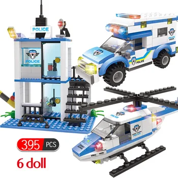 

395pcs Blocks Compatible City High Speed Hunt Police Station Helicopter Car Model Building Blocks Bricks Educational Kids Toys
