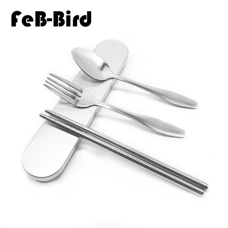 

Portable 3Pcs Stainless Steel Cutlery Set Silver Color Fork Dinner Tableware Set Tableware Case Kit