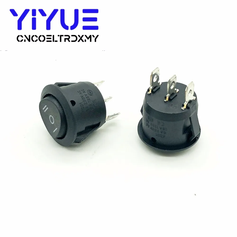 KCD1 Boat Rocker Switch ON-OFF-ON Black 3 Position SPDT Snap-in 3 Pin Round Switch 10A125V 6A250V AC (2)