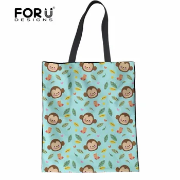 

FORUDESIGNS Cartoon Women Fashion Cotton Tote Bags Animal Monkey Printed Women's Messenger Bags Handbag Girls Shopper Bags Bolsa