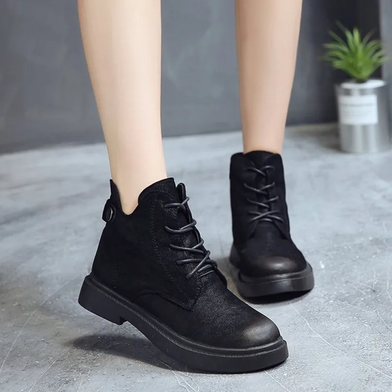 2018 women ankle riding boots shoes winter autumn warm black solid
