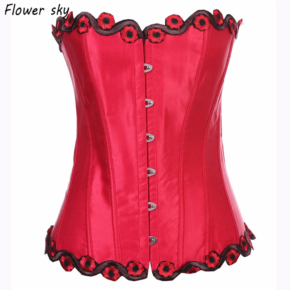Flower sky Women Lace up overbust corset flower decoration brocade gothic corsets bustiers tops