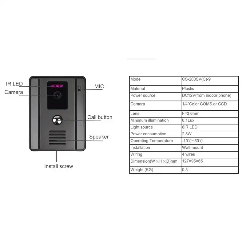 Cloudraker Video Door Phone 1x Telephone Monitor 4 3 With 1x Wired Camera Video Intercom System Night Vision Unlock
