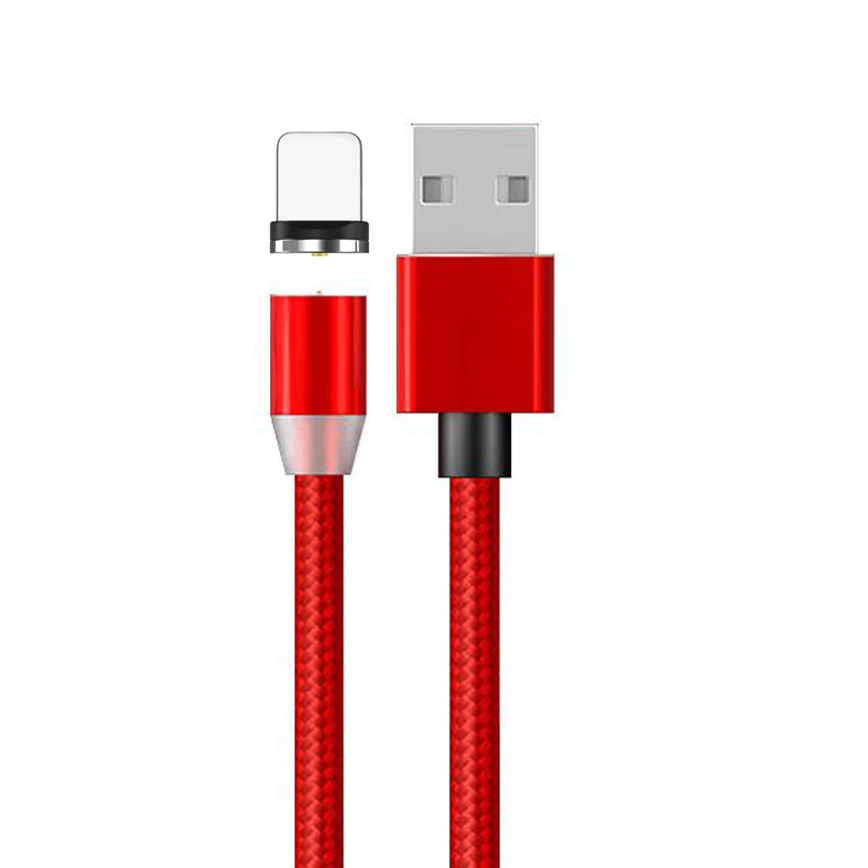 Светодиодный магнитный usb-кабель 1 м для зарядки iPhone XS X XR 8 7 USB-C, зарядный шнур для мобильного телефона, Micro USB type C для samsung - Цвет: plug and red cable